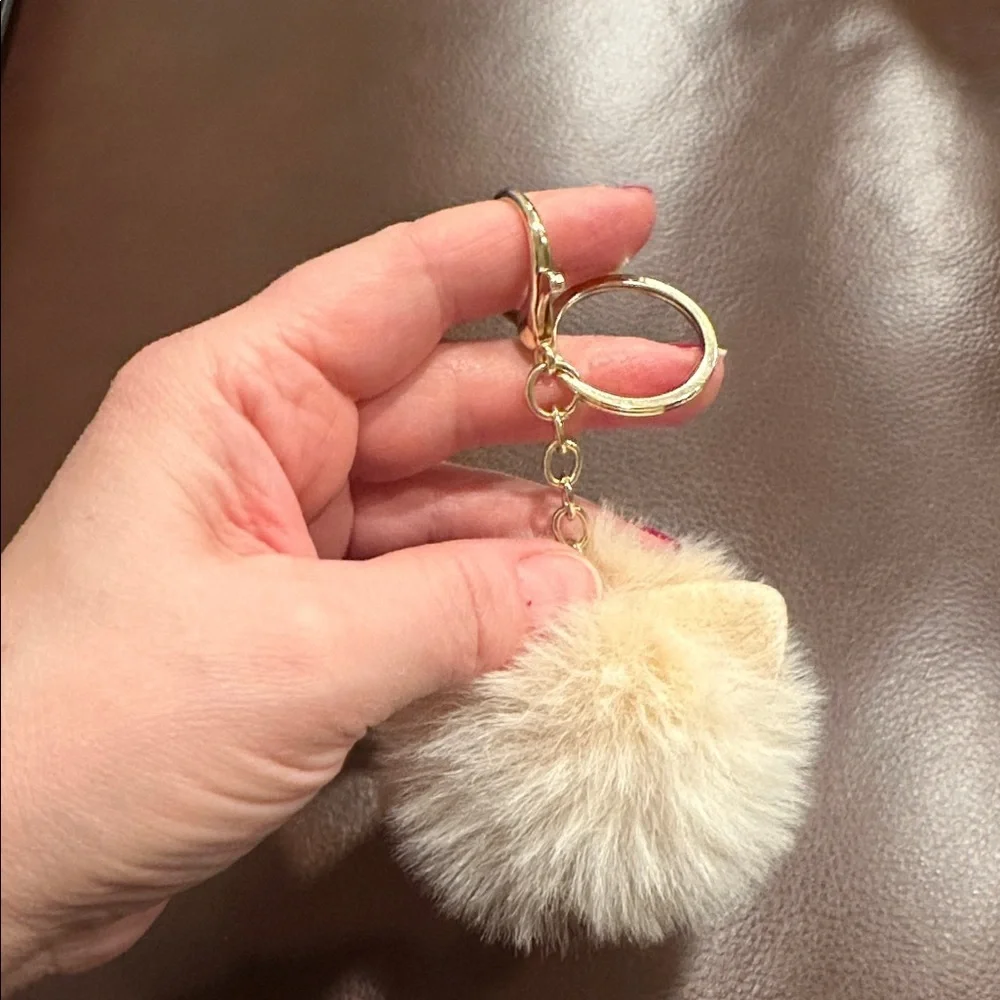 Fluffy Cream Keychain with Gold Accents